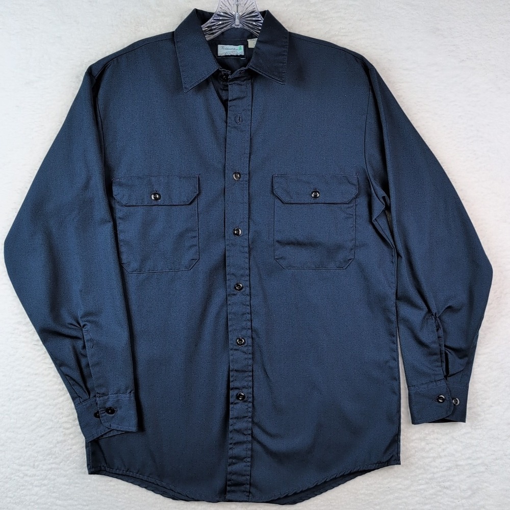Vintage Fieldmaster Shirt Mens Navy Blue Perma-Prest Work Size M 15-15.5 USA